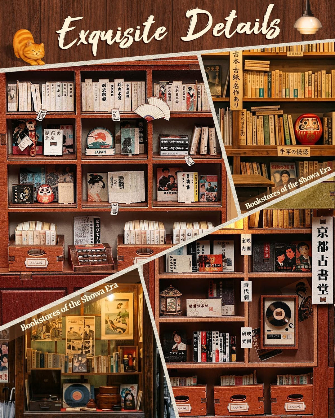 3D-Holz-Miniaturhaus mit LED – dekoratives Bücherregal-Deko, Selbstbau-Puzzle für Erwachsene, kreati