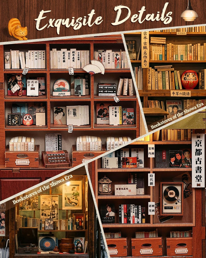 3D-Holz-Miniaturhaus mit LED – dekoratives Bücherregal-Deko, Selbstbau-Puzzle für Erwachsene, kreati