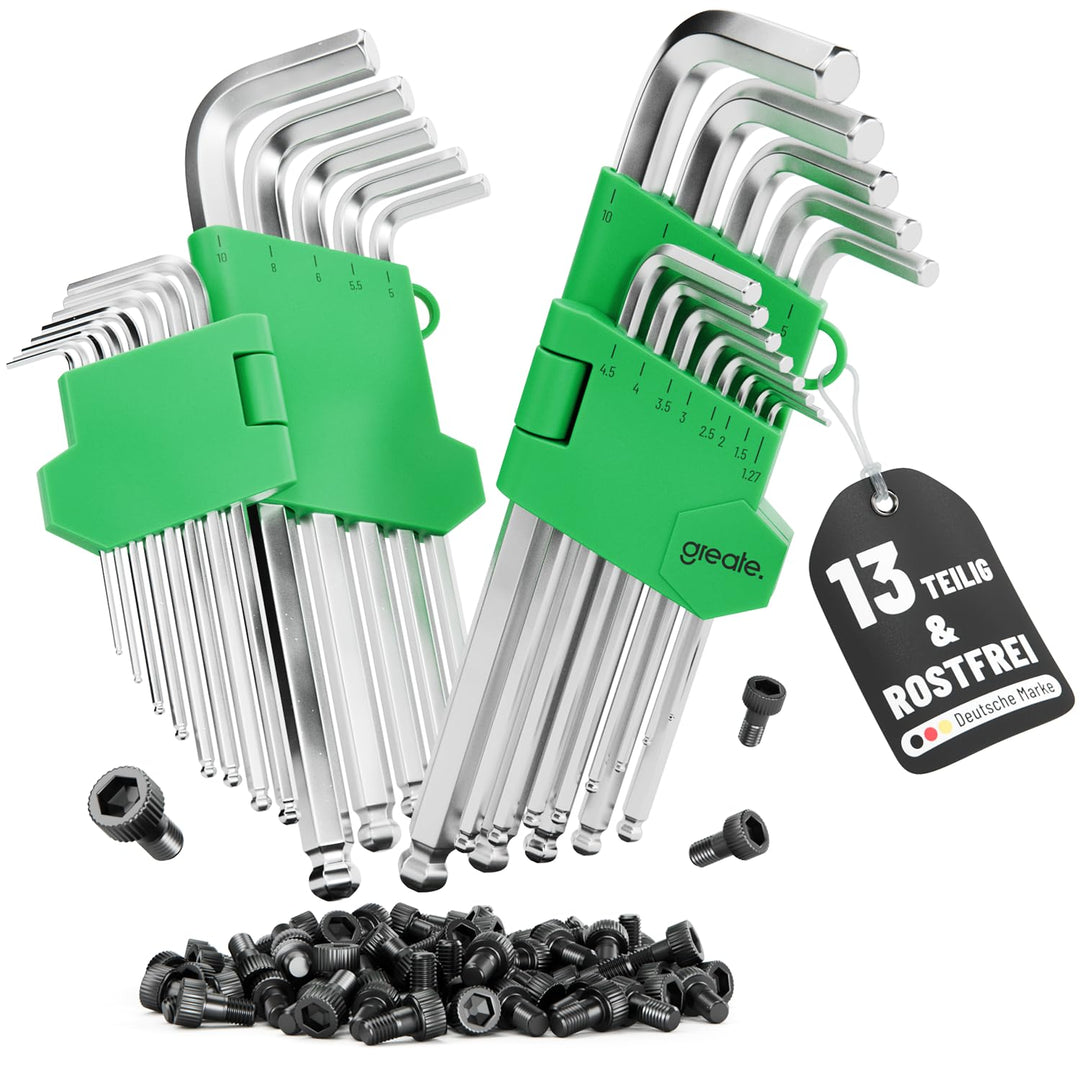 greate 2x Innensechskantschlüssel Set mit Kugelkopf 13 teilig - 1,27 bis 10 mm Sechskantschlüssel Se