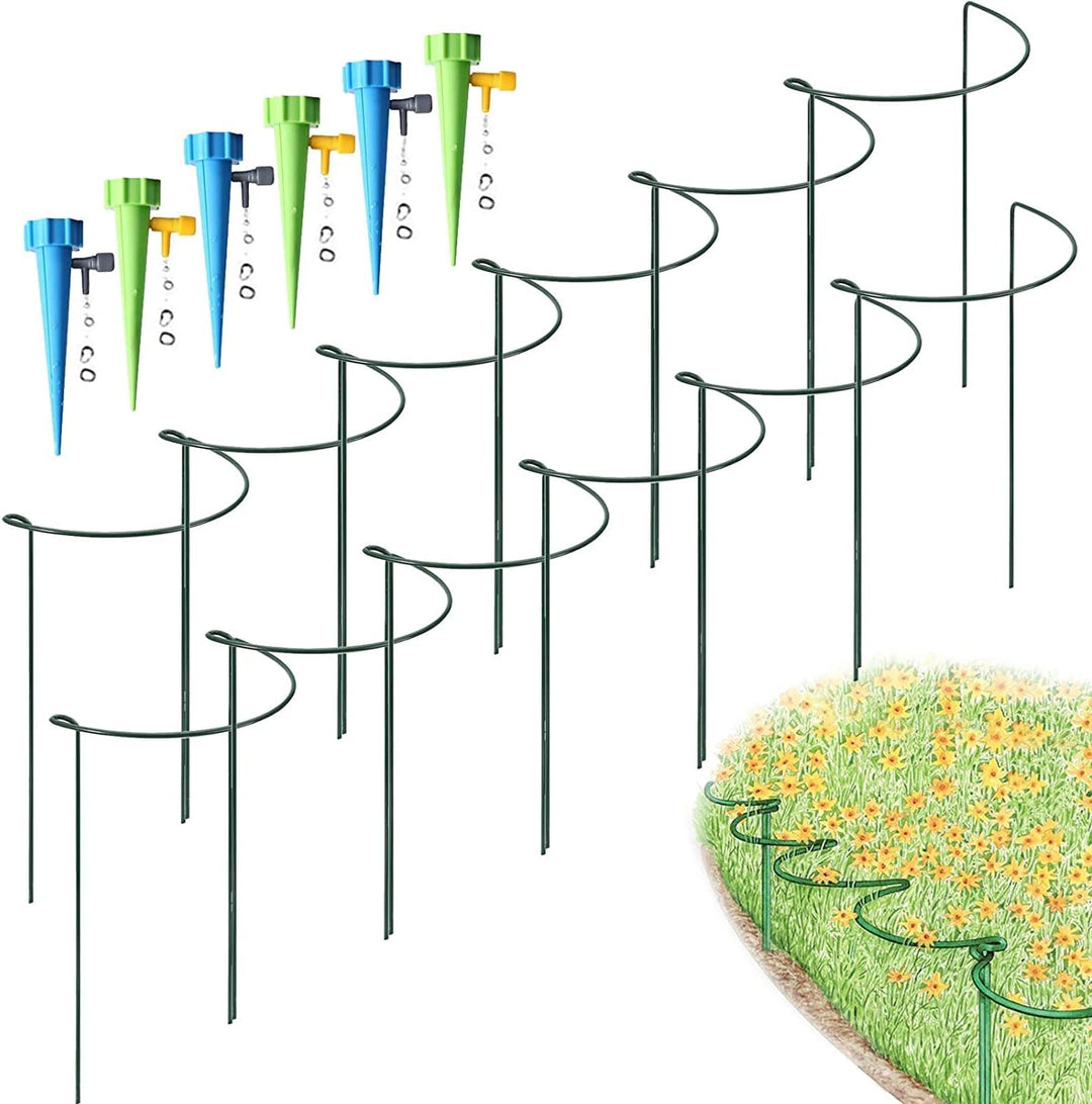 KAZITOO 12 Stück Metall Halbrunde Garten Pflanzenhalter, Metallblumenstützen Ringkäfig-Gartenrand mi