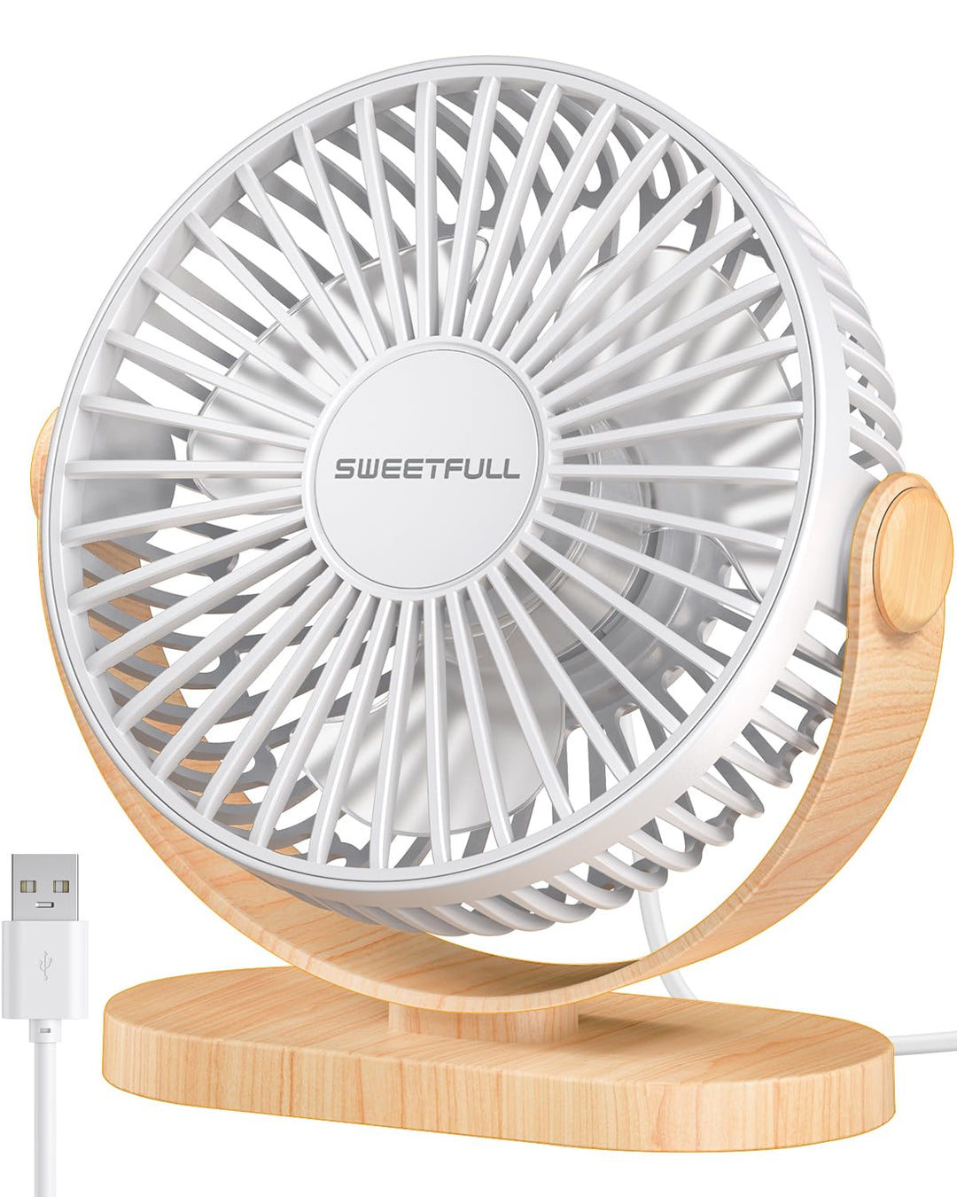 SWEETFULL USB Ventilator, Mini Ventilator Klein Tischventilator Leise, 3 Geschwindigkeiten Desk Fan,