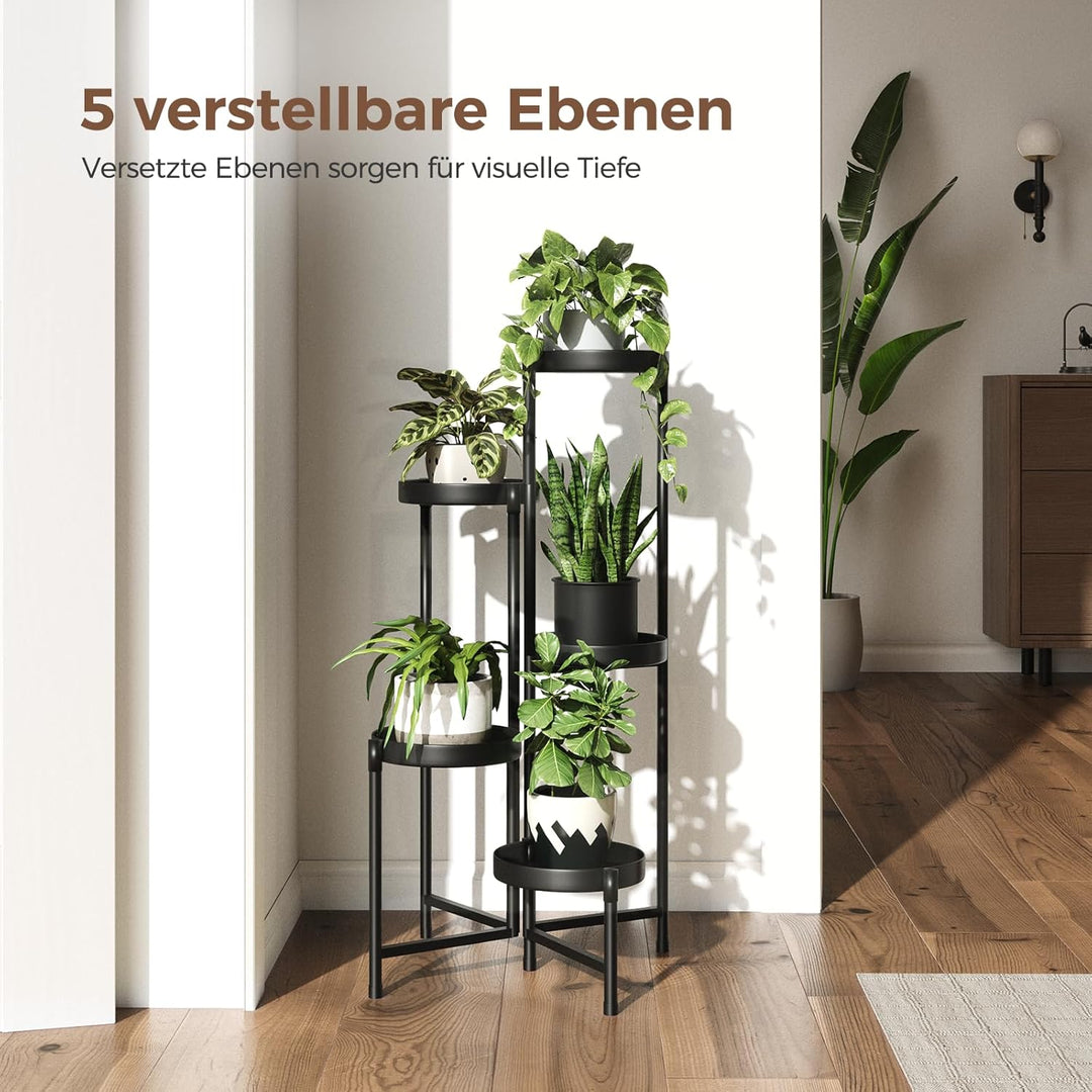 Bamworld Blumenständer Metall 5 Ebenen, Modernes Pflanzenregal für Innen und Aussen, Stabiler Pflanz
