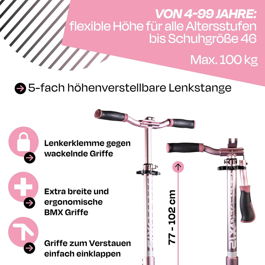 Six Degrees Aluminium Scooter mit Klappmechanismus, Ständer, 205 mm TESTSIEGER, ABEC 7, höhenverstel