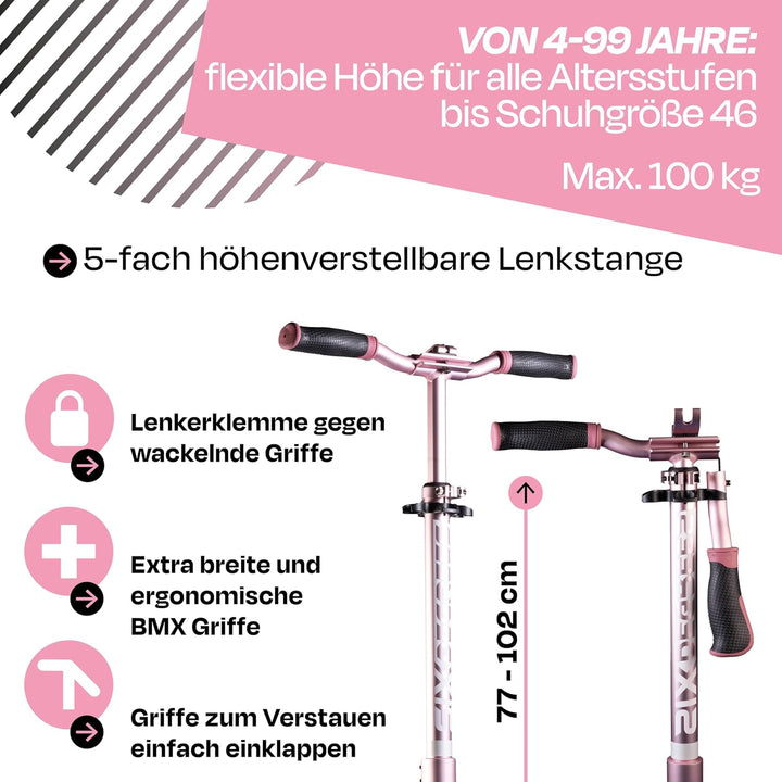 Six Degrees Aluminium Scooter mit Klappmechanismus, Ständer, 205 mm TESTSIEGER, ABEC 7, höhenverstel