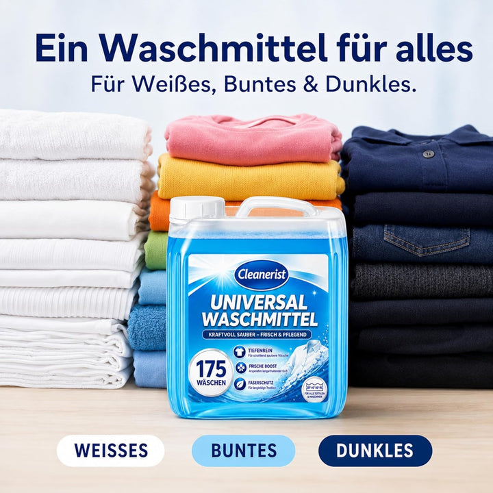 Cleanerist | 5L Universal Flüssigwaschmittel Vollwaschmittel – XXL Grosspackung – für Weiss- Bunt- S