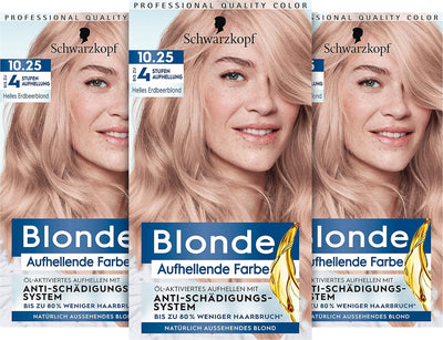 Schwarzkopf Blonde Aufhellende Farbe 10.25 Helles Erdbeerblond (3 x 142 ml), Haarfärbemittel für Öl-