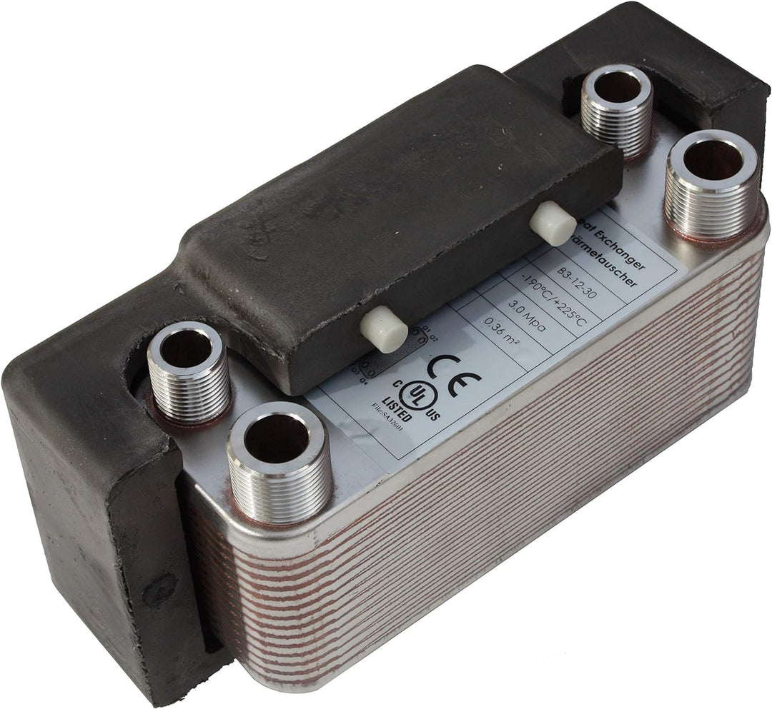 Edelstahl Plattenwärmetauscher + Isolation B3-12-30 mit 2x1/2 & 2x3/4 Zoll Anschl. 65kW Heizung Sola