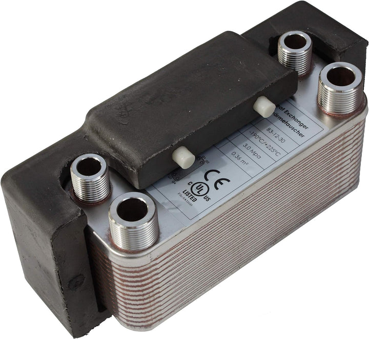 Edelstahl Plattenwärmetauscher + Isolation B3-12-30 mit 2x1/2 & 2x3/4 Zoll Anschl. 65kW Heizung Sola