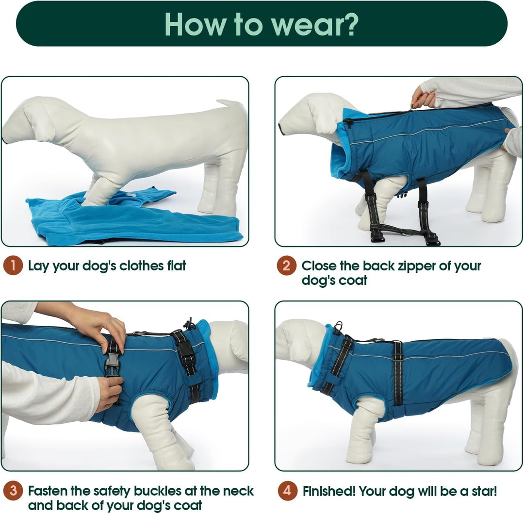 Kuoser Hundemantel für Mittelgrosse Hunde Winter, wasserdichte Hundejacke mit Geschirr, Warmer Winte