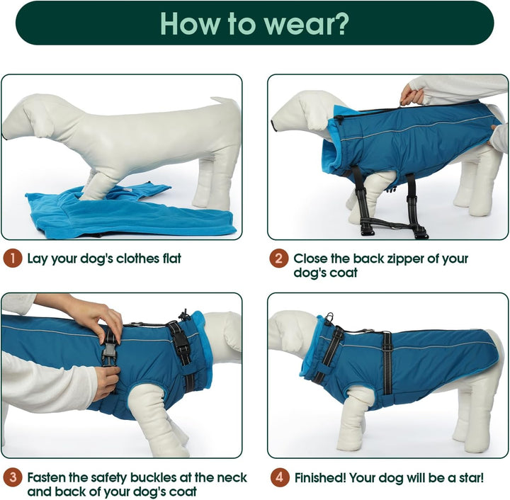 Kuoser Hundemantel für Mittelgrosse Hunde Winter, wasserdichte Hundejacke mit Geschirr, Warmer Winte
