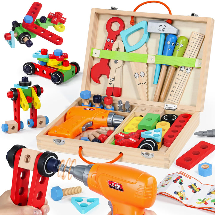Werkzeugkoffer Kinder Werkzeug - Montessori Spielzeug ab 3 Jahre mit Bohrmaschine Kinder Spielzeug a
