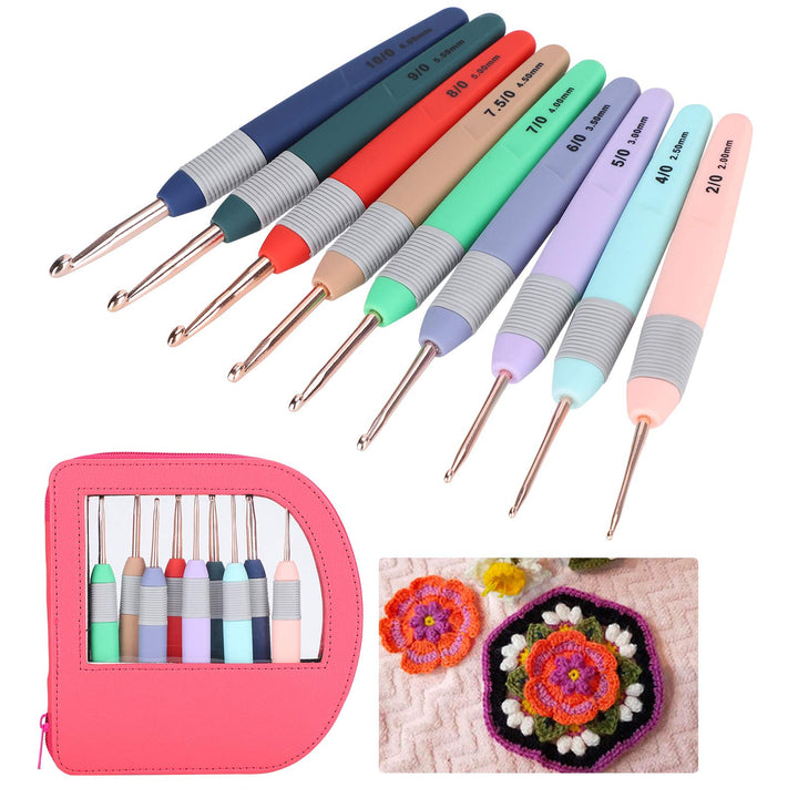 9Stücke/Set Häkelnadeln, Ergonomische Häkelnadeln Set Stricknadelwebwerkzeuge mit weichem Griff für