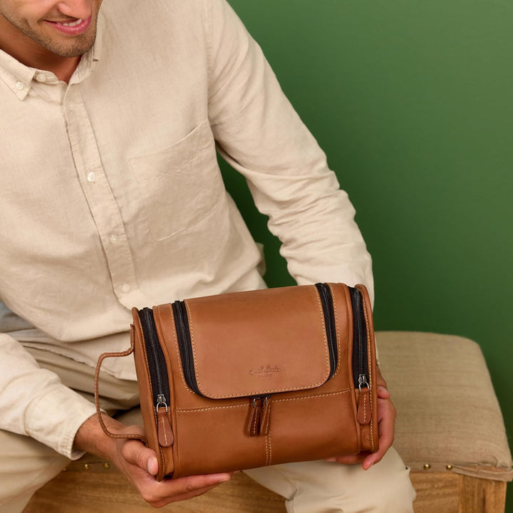 Gusti Kulturtasche Leder - Chester Schminktasche Damen Kosmetiktasche Klein Waschtasche Männer Make