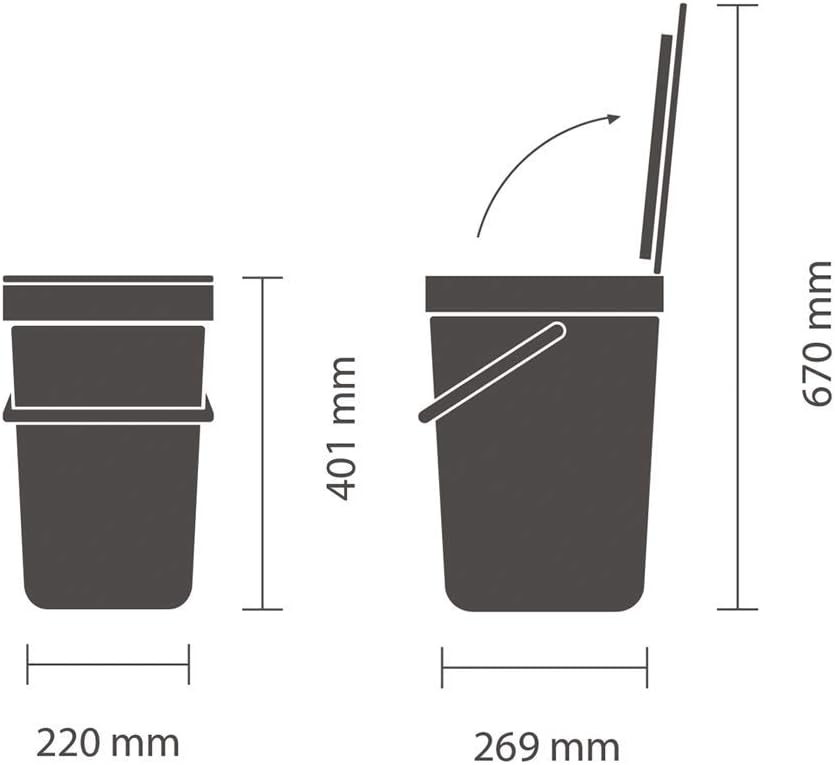 Brabantia 109942 Sort & Go Einbaubehälter, Plastik,Weiss,16L 16 Liter Weiss, 16 Liter Weiss