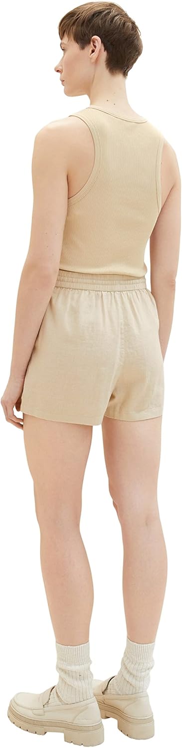 TOM TAILOR Denim Damen Basic Shorts aus Leinen L 31700 - Dusty Sand Beige, L 31700 - Dusty Sand Beig