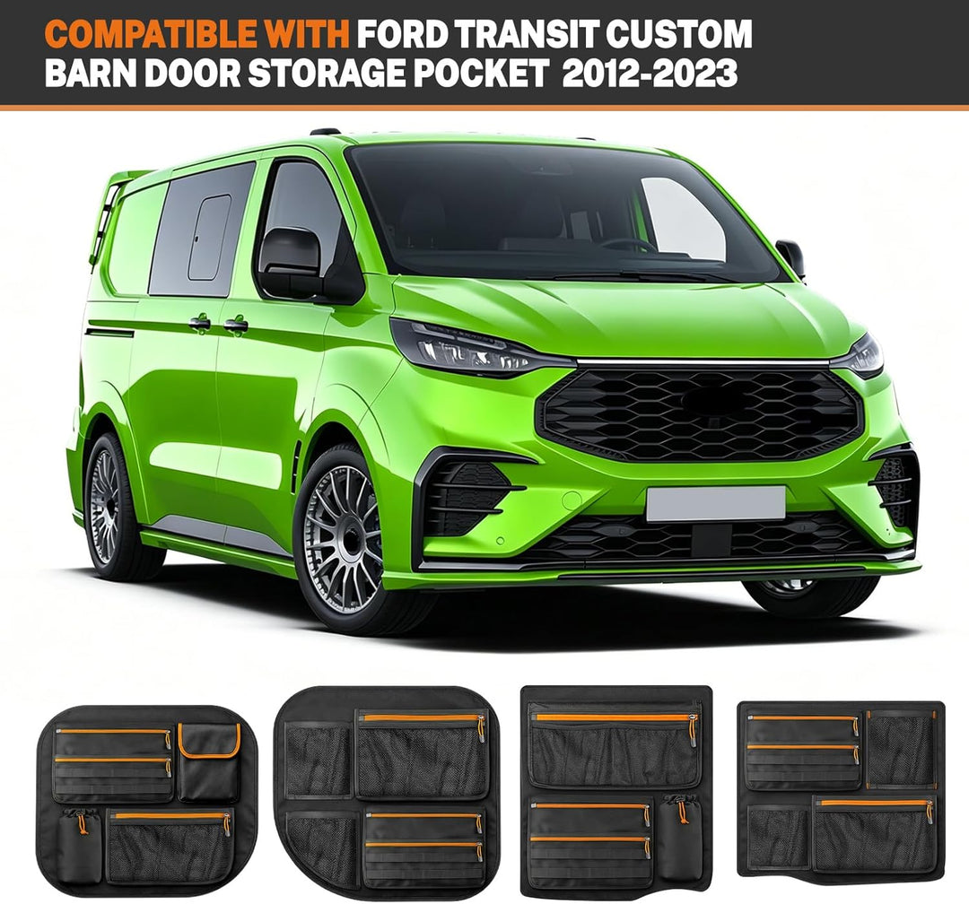 4PCS Scheunentor Aufbewahrungsorganizer kompatibel mit Ford Transit Custom 2006-2023, Taschen-Organi