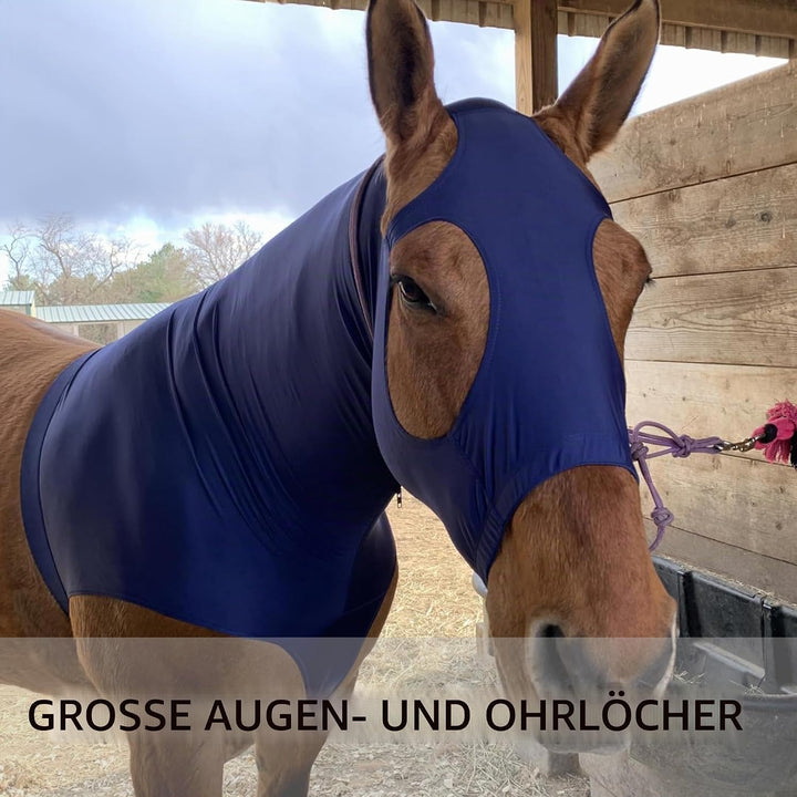 Leberna Lycra Stretch-Pferd Kapuze mit Reissverschluss - vollen Gesicht-Hals-Abdeckung M Marine, M M