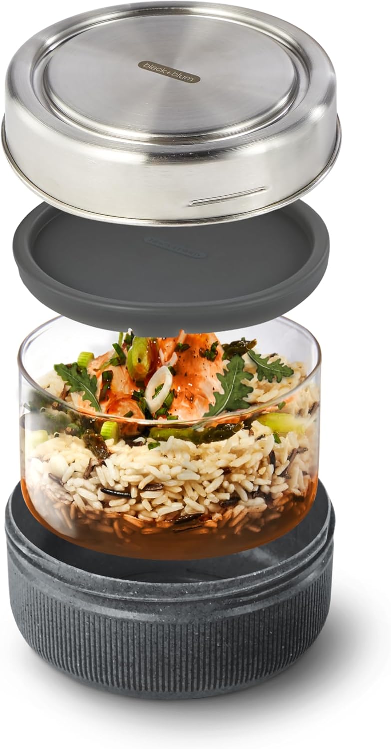 Black+Blum Lunchschale aus Glas | Schiefer | 750 ml | Borosilikatglas mit Schutzhülle aus nachhaltig