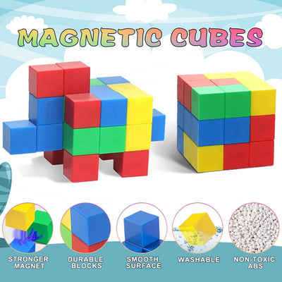 Editbar Magnetische Bausteine für Kinder, 32 Stück Magnete Spielzeug Magnetbausteine Magnetspiel, Pä