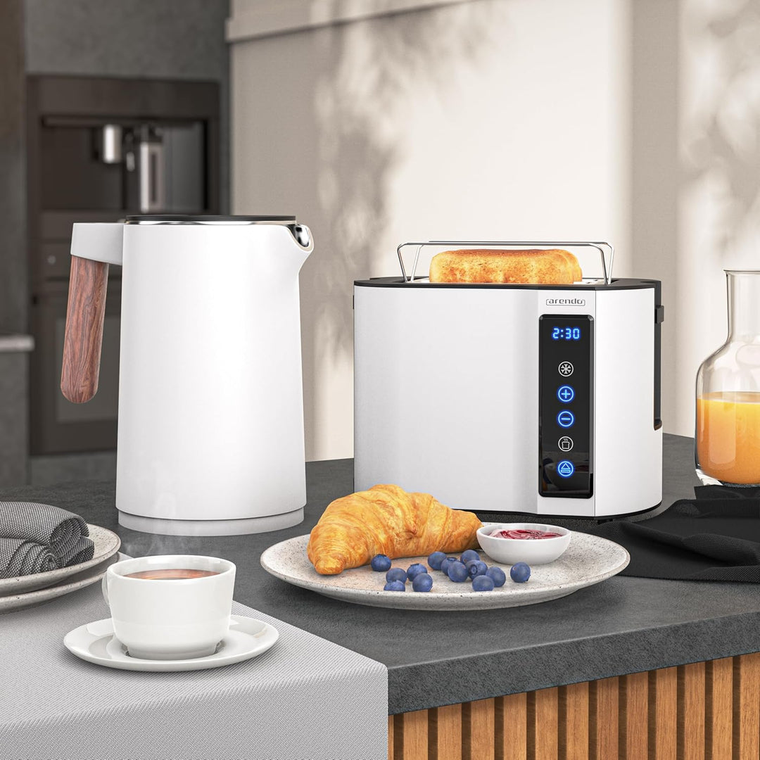 Arendo - Wasserkocher Toaster SET - Edelstahl - Wasserkocher mit Temrpatureinstellung - 45-100 Grad