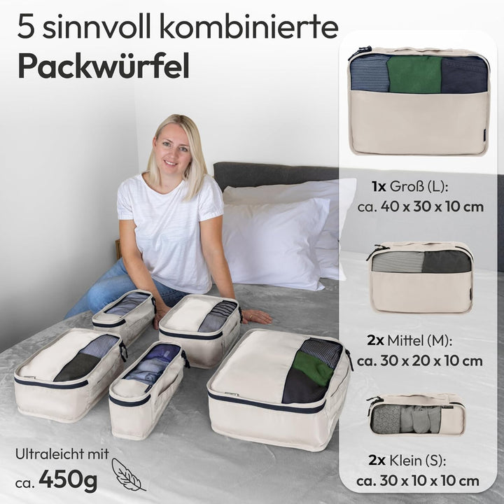 Koffer Organizer Set 5-teilig – Premium Packing Cubes aus robustem Twill mit YKK-Reissverschlüssen –