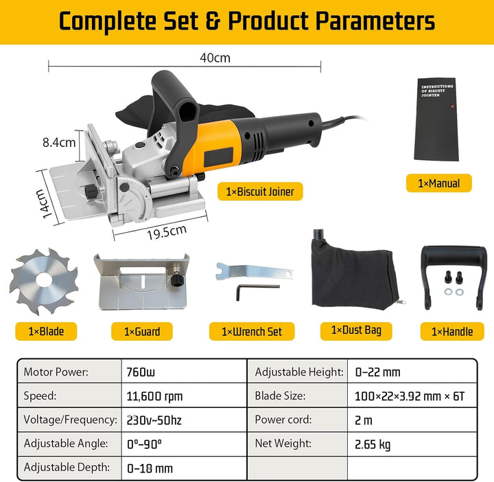 Flachdübelfräser, Holzdübel Flachdübel Dübelfräse Verstellbare Frästiefe 0–18 mm, Winkelverstellung