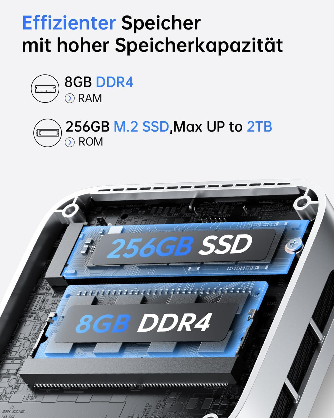 ACEMAGICIAN Mini PC Dual Ethernet, 12th Ιntel Alder Lake-Ν95 (bis zu 3,4 GHz) Desktop-PC, 8GB LPDDR5