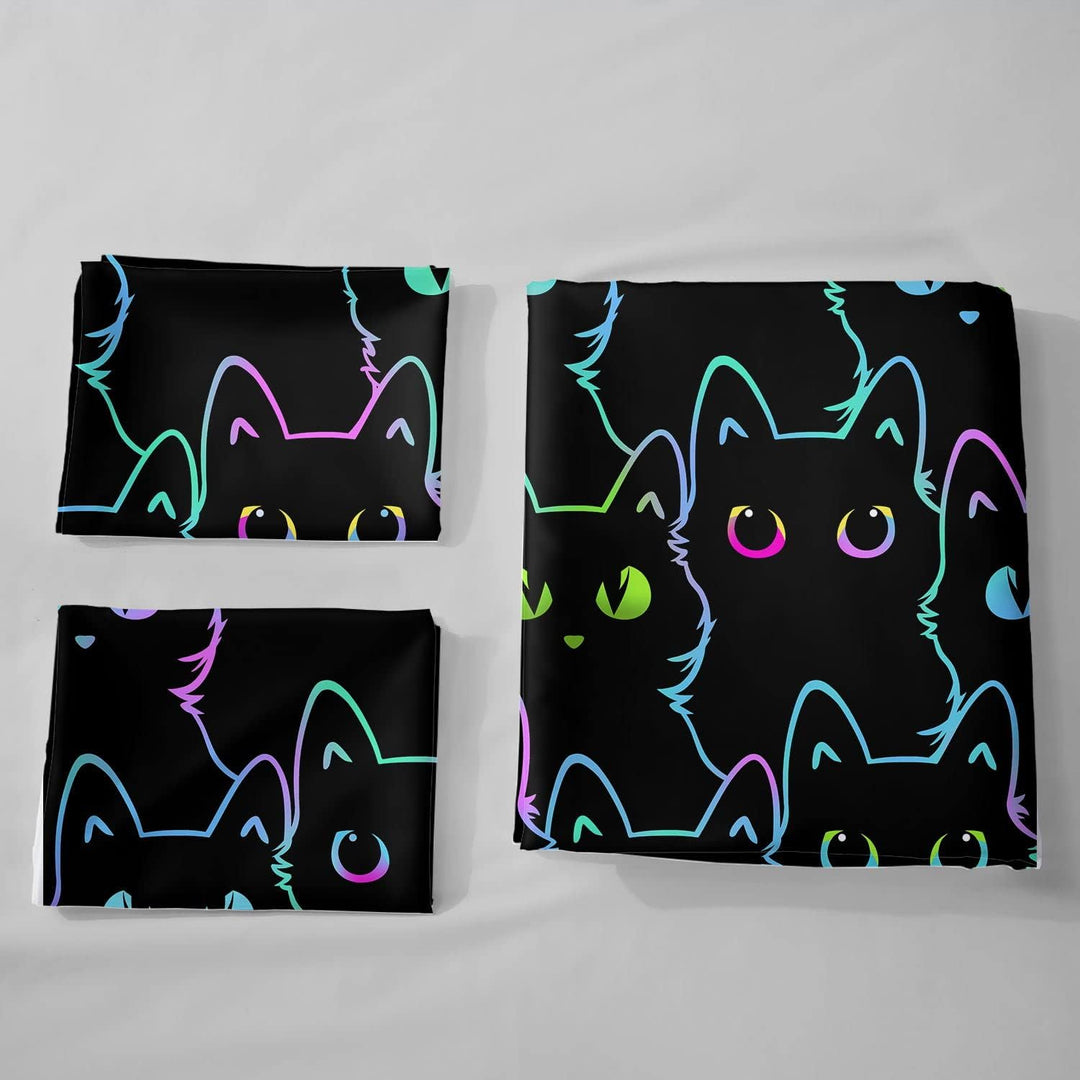 HOSIMA Katzen-Bettwäsche-Sets für Jungen und Mädchen, Kinder, niedlich, bunt, Farbverlauf, Cartoon,
