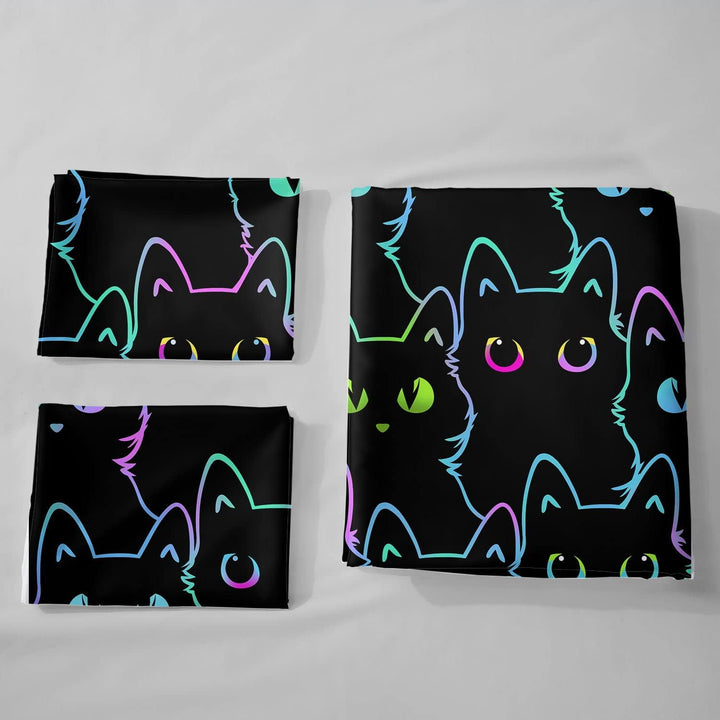 HOSIMA Katzen-Bettwäsche-Sets für Jungen und Mädchen, Kinder, niedlich, bunt, Farbverlauf, Cartoon,