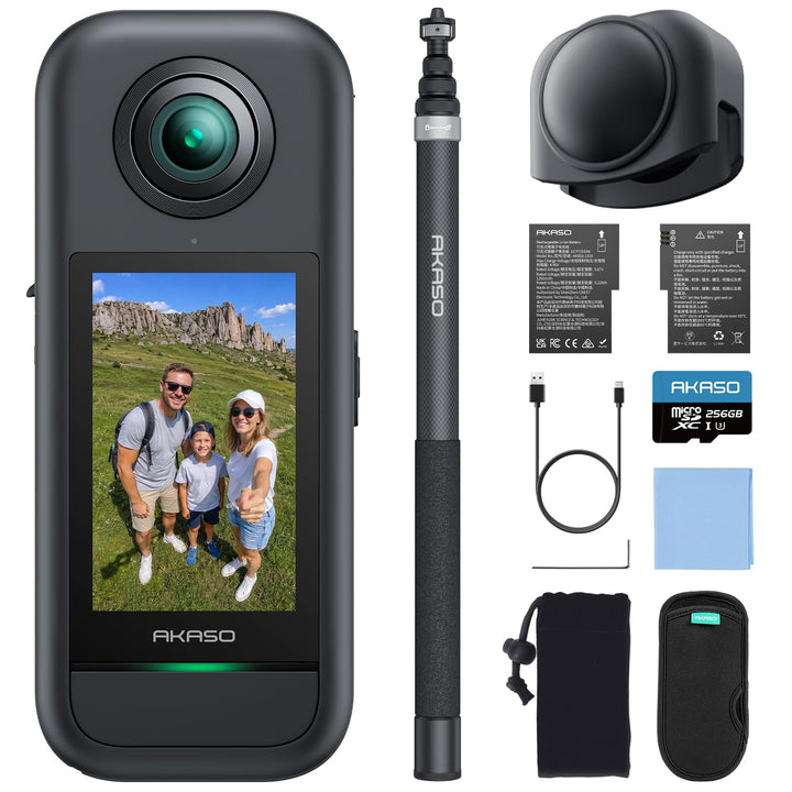 AKASO 360° Action Cam Drohnenansicht Set - 5.7K 72MP 360 Grad Actionkamera mit 256GB Speicherkarte D