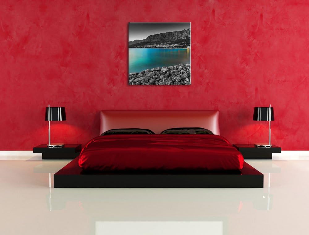 Pixxprint Strand in Makarska Kroatien als Leinwandbild/Grösse: 70x70 cm/Wandbild/Kunstdruck/fertig b