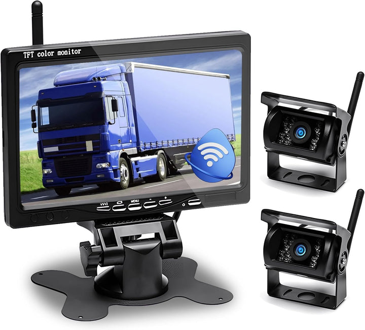 Hikity Rückfahrkamera Kabellos 7" Camper-Set mit 2 Geteilte Rück Kamera mit Nachtsicht IP67 Wasserdi