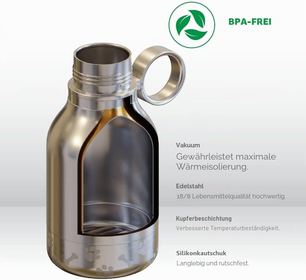 Asobu Hundenapf für Haustiere, mit isolierter Edelstahl-Reiseflasche, 945 ml, Schwarz, 1 Count (Pack