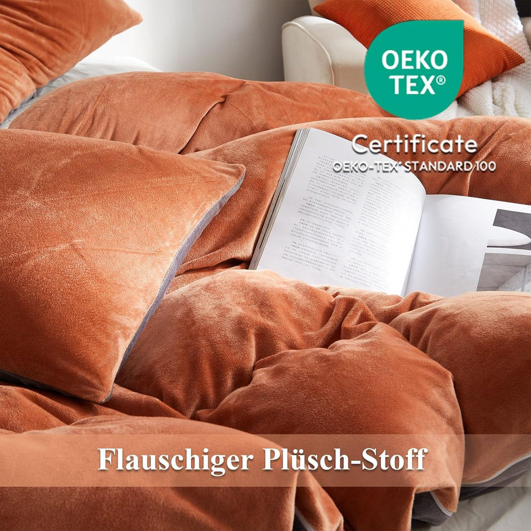 Tospass Winter Bettwäsche 135x200cm Plüsch Flanell Fleece Karamell Grau Warm Winterbettwäsche Flausc