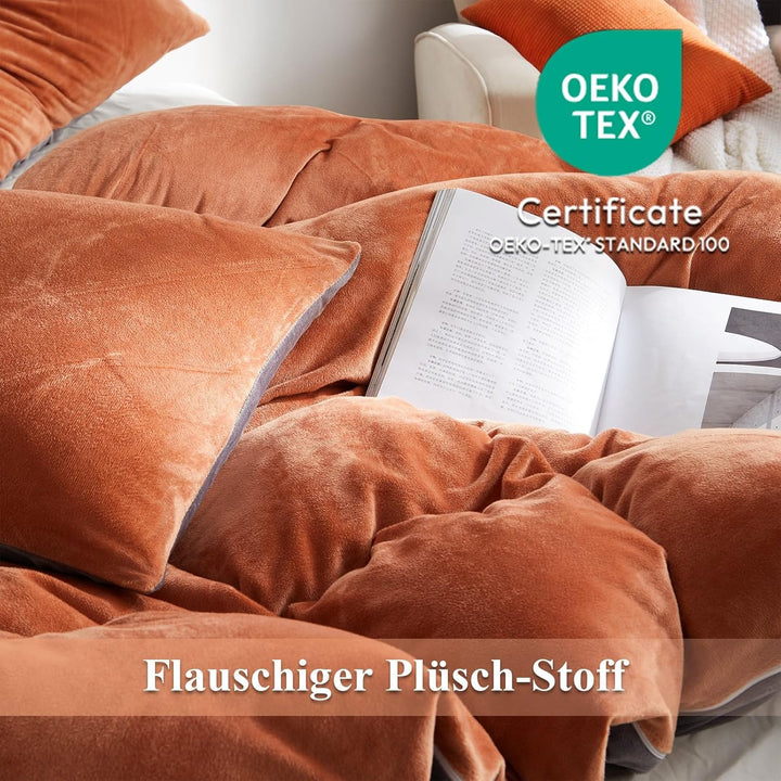 Tospass Winter Bettwäsche 135x200cm Plüsch Flanell Fleece Karamell Grau Warm Winterbettwäsche Flausc