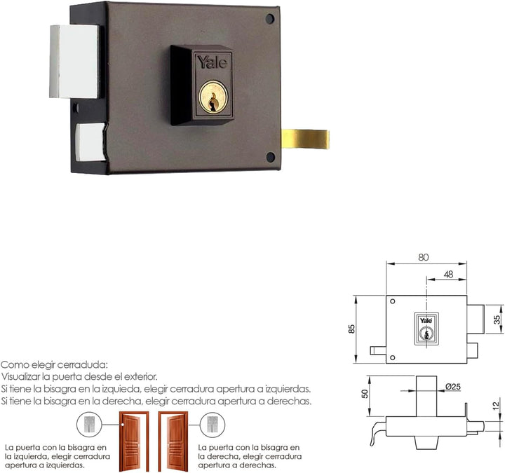 Yale 3012087 Schloss Yale 125-a/Hpr-System/8/links. Entrada 40 mm 125R links Eisen Lackiert, Entrada