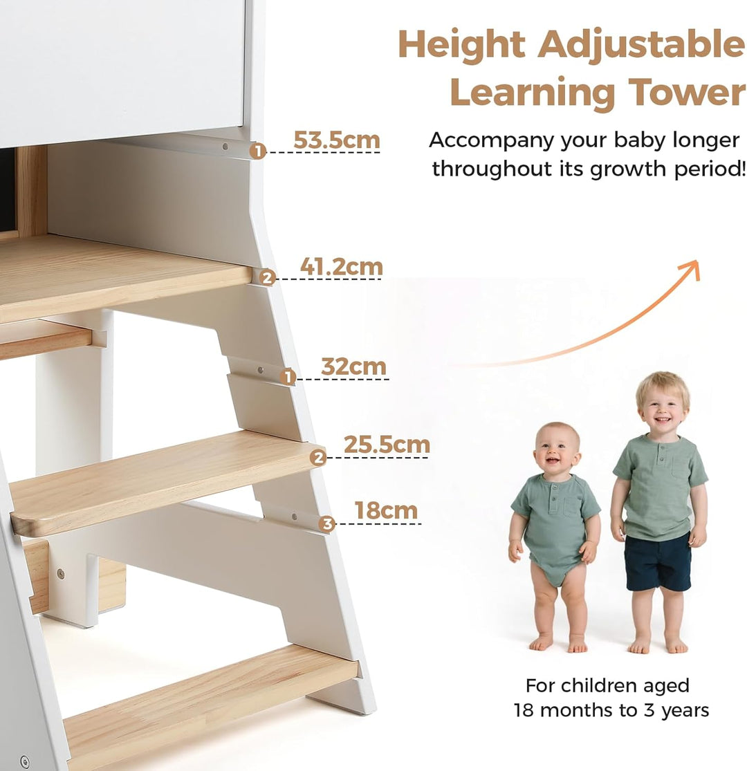 KIDINIX Kinder Lernturm ab 1 Jahr, Learning Tower mit magnetischem Whiteboard und Abnehmbarer Kreide