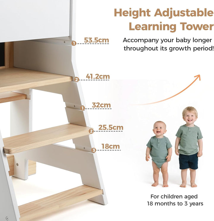 KIDINIX Kinder Lernturm ab 1 Jahr, Learning Tower mit magnetischem Whiteboard und Abnehmbarer Kreide