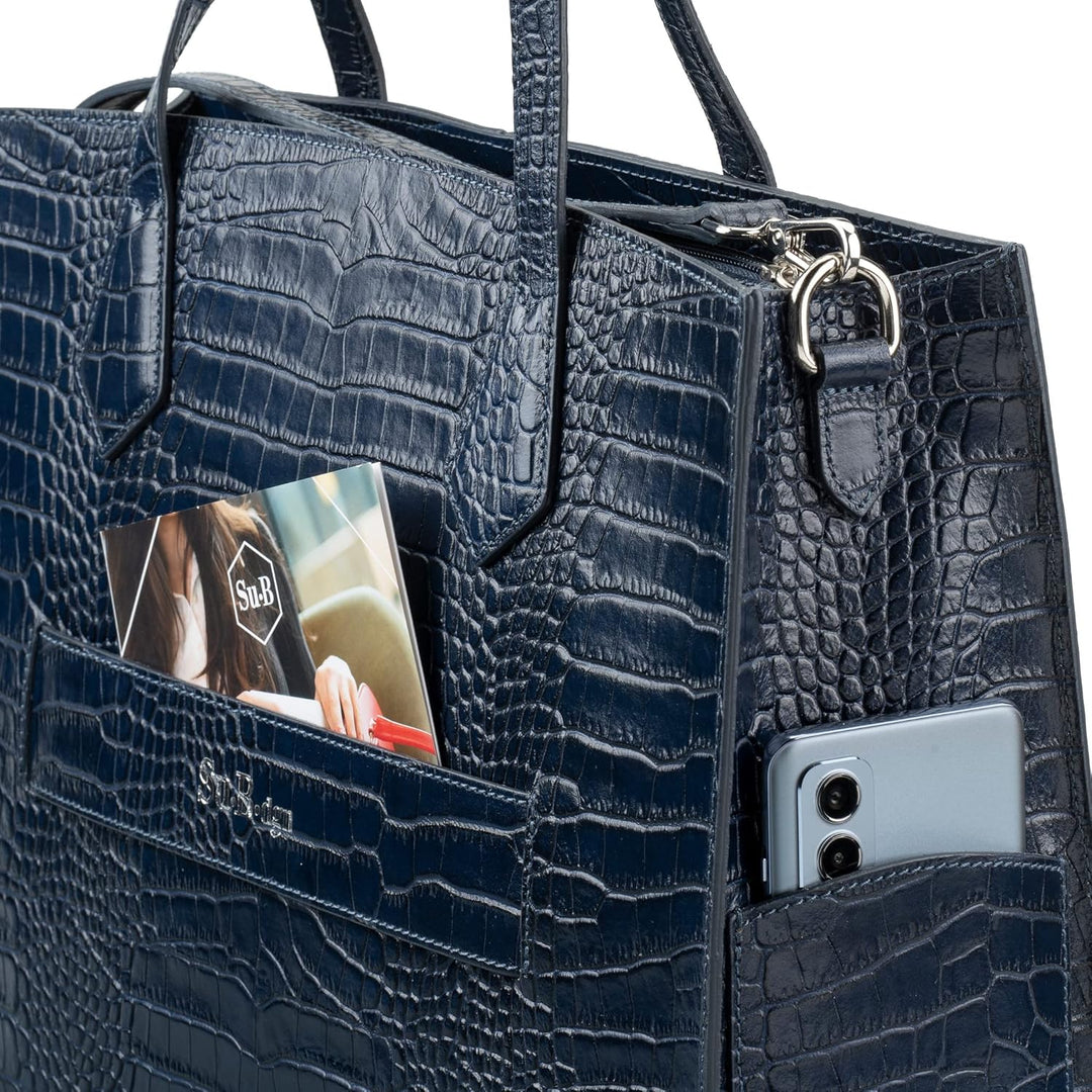 Su.B 14 Zoll Laptoptasche für Damen - Leichte Echtleder Arbeitstasche mit Innentasche - Schultertasc