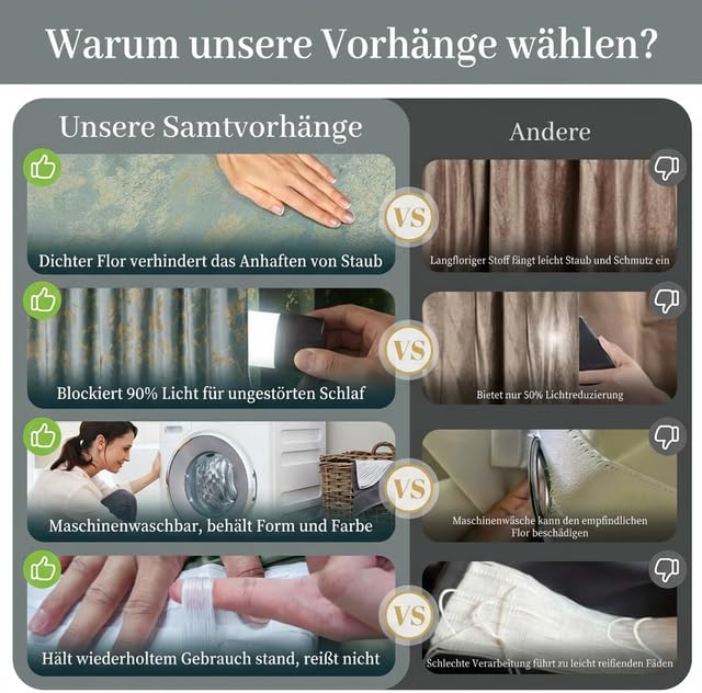 Rosnek Samtvorhang mit Kräuselband 2er Set, Golddruck, Wohnzimmer Schlafzimmer Verdunkelung Thermovo