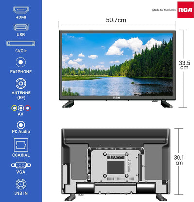 RCA E22-RH1C.T21 TV 22 Zoll(56cm) 230v/12v KFZ-Adapter Fernseher LED,Dolby Audio,Triple Tuner,VGA/HD