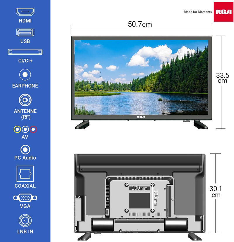 RCA E22-RH1C.T21 TV 22 Zoll(56cm) 230v/12v KFZ-Adapter Fernseher LED,Dolby Audio,Triple Tuner,VGA/HD
