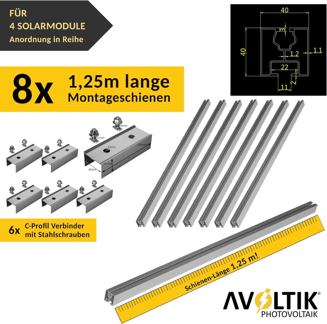 Avoltik Solar Halterung Ziegeldach I Set für 4 PV Module 30-45mm I Solarmodul Halterung Balkonkraftw