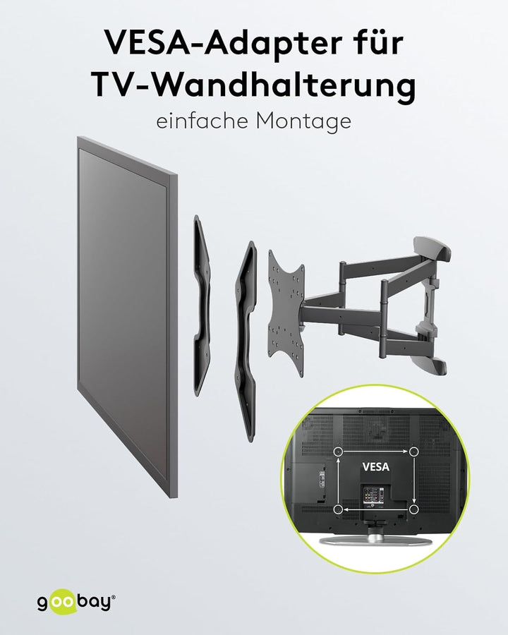 Goobay 60134 VESA-Adapter für TV-Wandhalter zur Erweiterung der VESA-Masse eines TV-Wandhalters, Sch