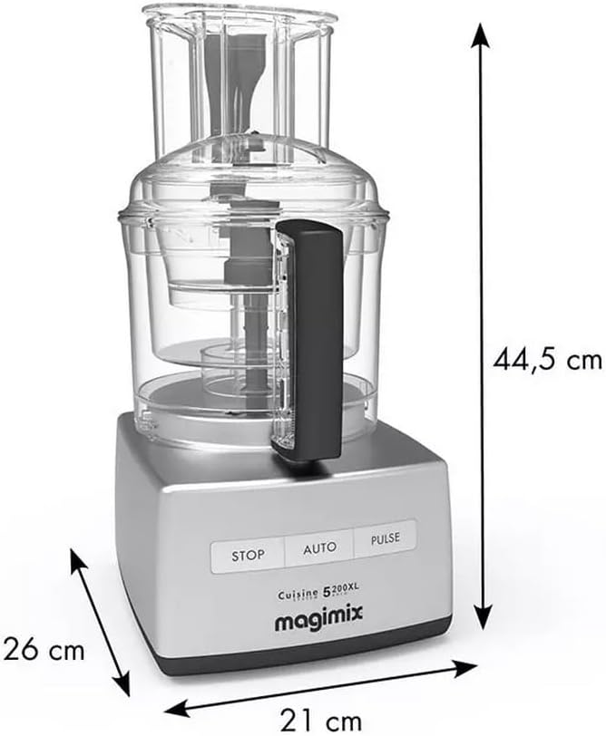 Magimix 148399 CS 5200 XL Küchenmaschine, Chrom matt Silber/Schwarz Single, Silber/Schwarz Single