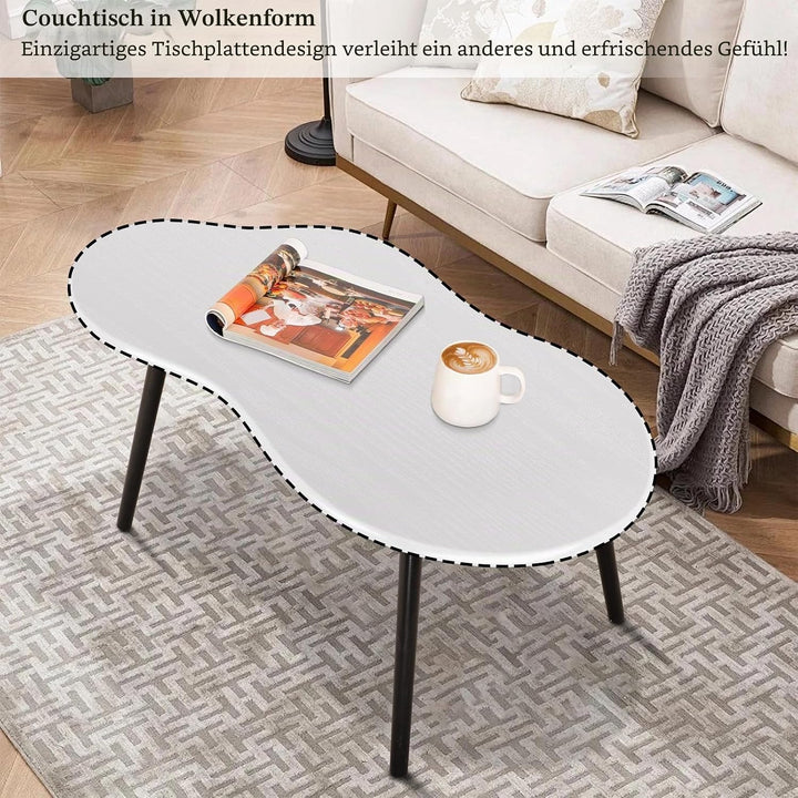 Moderner Couchtisch, Wolkenweiss, unregelmässiger Mitteltisch für Wohnzimmer, einzigartige Holzmaser