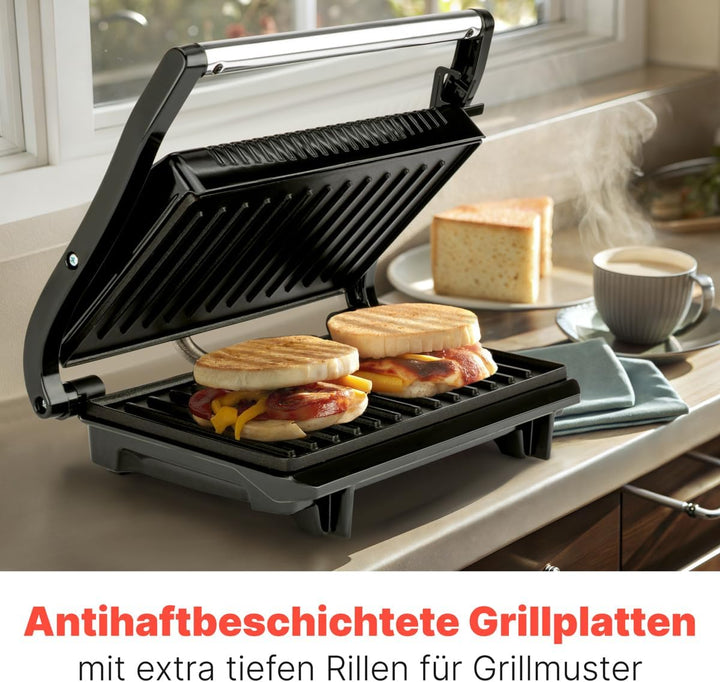 Bomann® Kontaktgrill | beidseitiges fettfreies Grillen | 700W | antihaftbeschichtete Grillplatten |