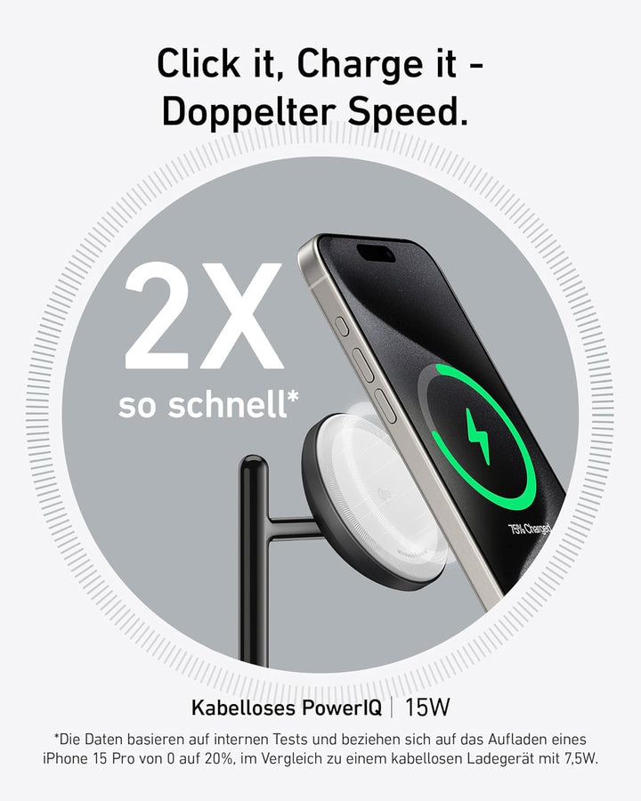 Anker MagGo 3-in-1 Kabellose Ladestation, 15W kabelloser Ladeständer, MagSafe-kompatibel, Qi2-zertif