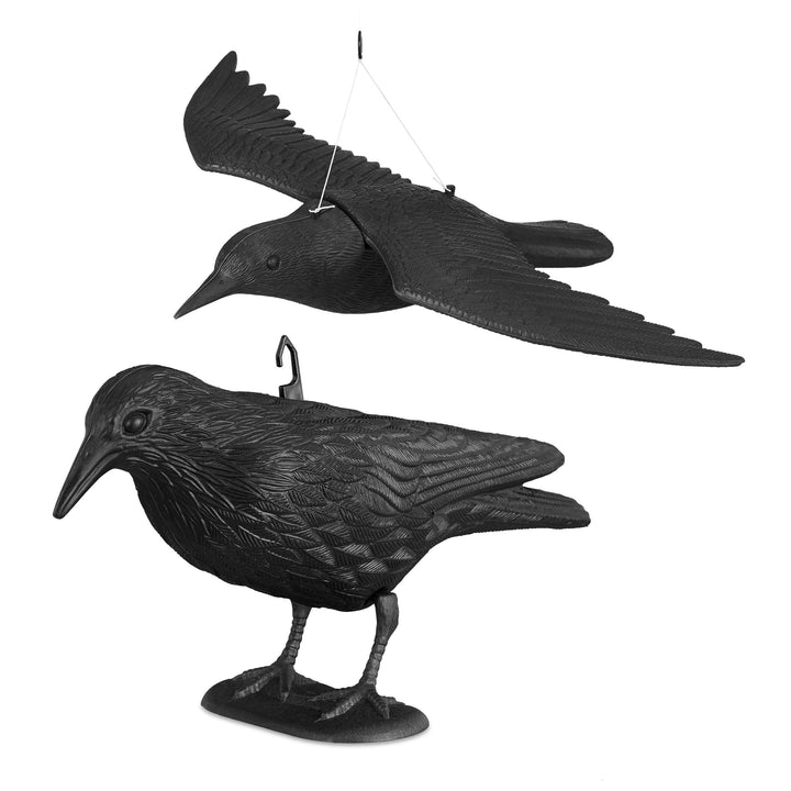 Relaxdays 2X Taubenschreck Krähe, Dekofigur als Vogelscheuche, stehende und Fliegende Figur für Taub