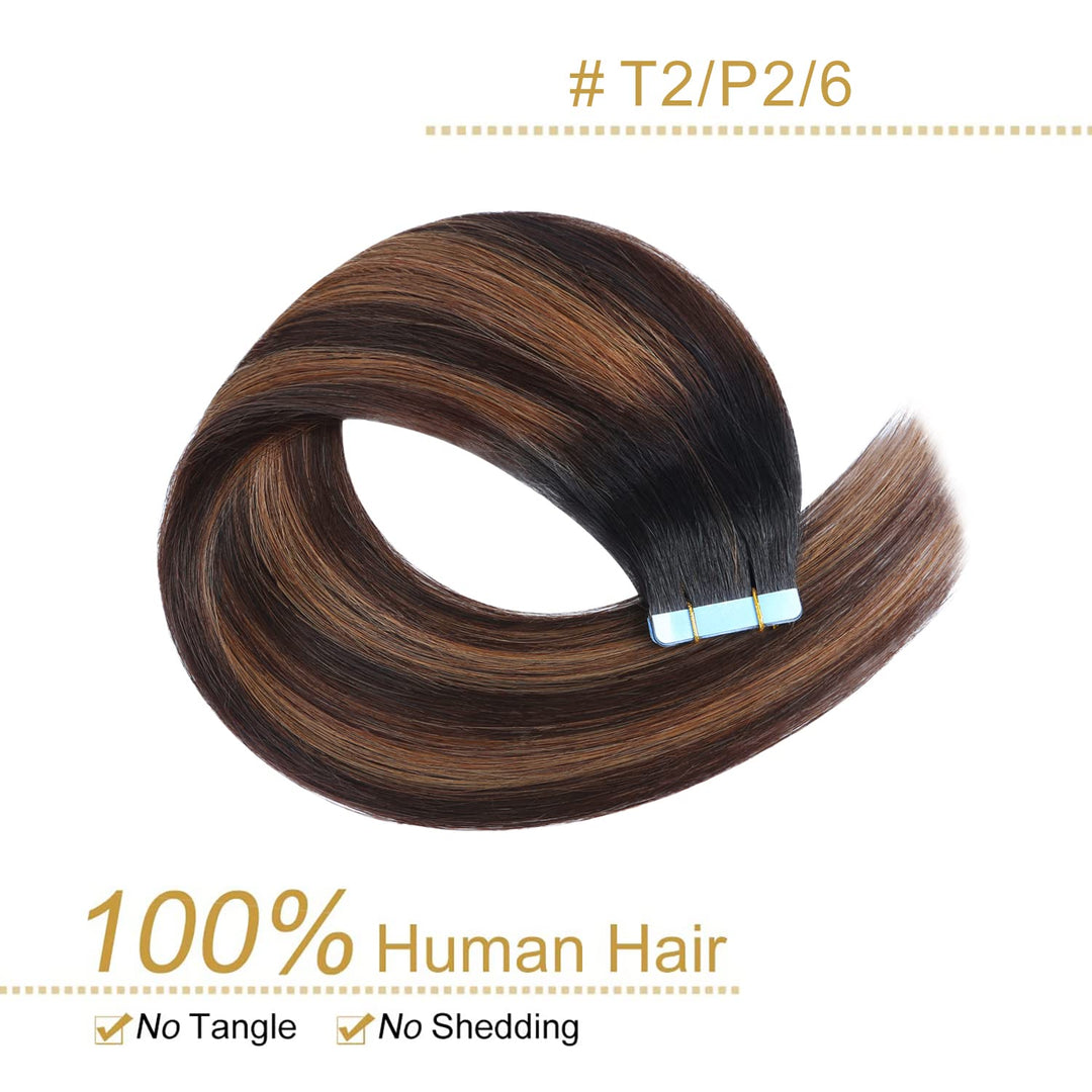 YILITE Tape Extensions Echthaar, T2/P2/6 45cm 20 Stück/Packung 50g Tape in Extensions Echthaar Invis